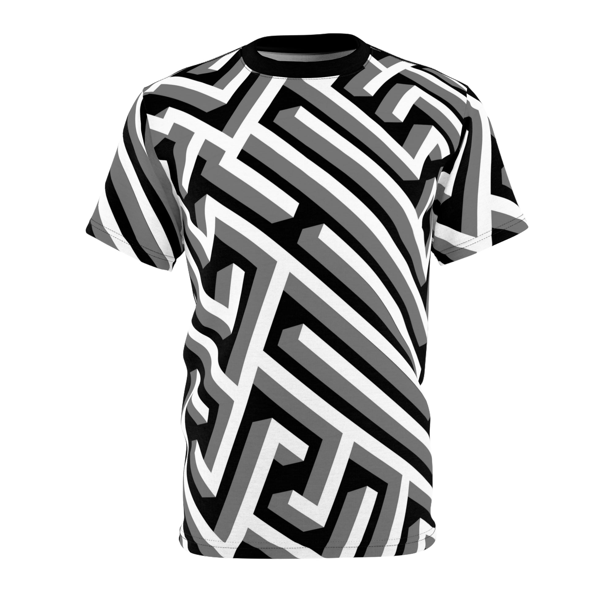 3D Black & White Maze Pattern T-Shirt