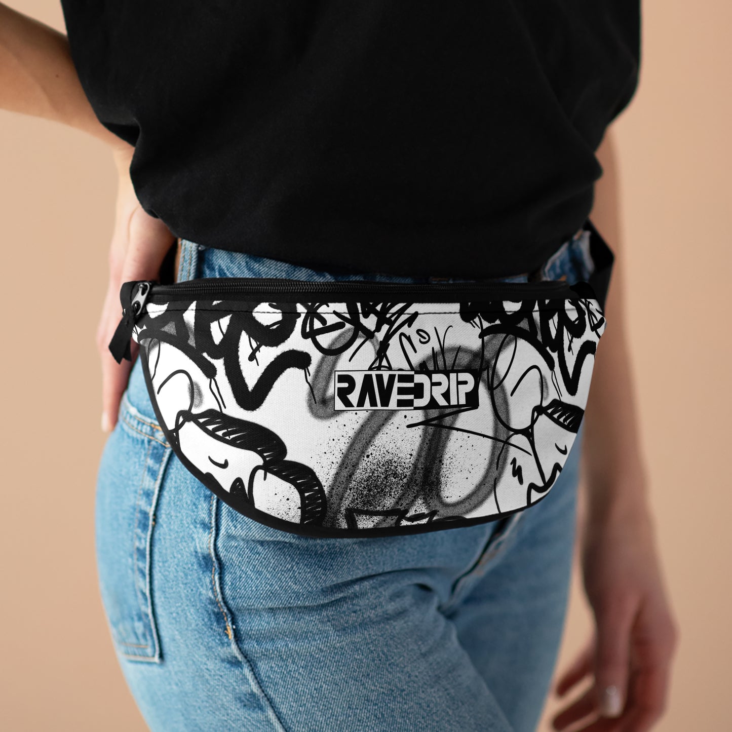 White Fanny Pack with Edgy Black Graffiti Print