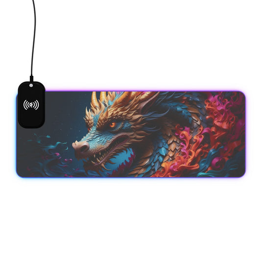 3D Dragon Print 15W Wireless Charging LED Gaming Mouse Pad