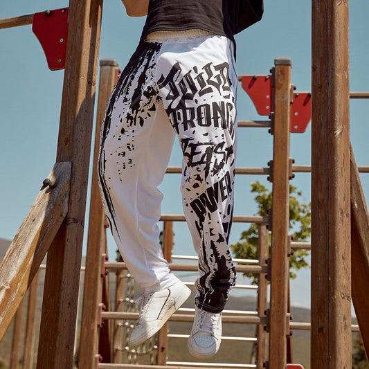 Men's White Sweatpants with Black Graffiti Print