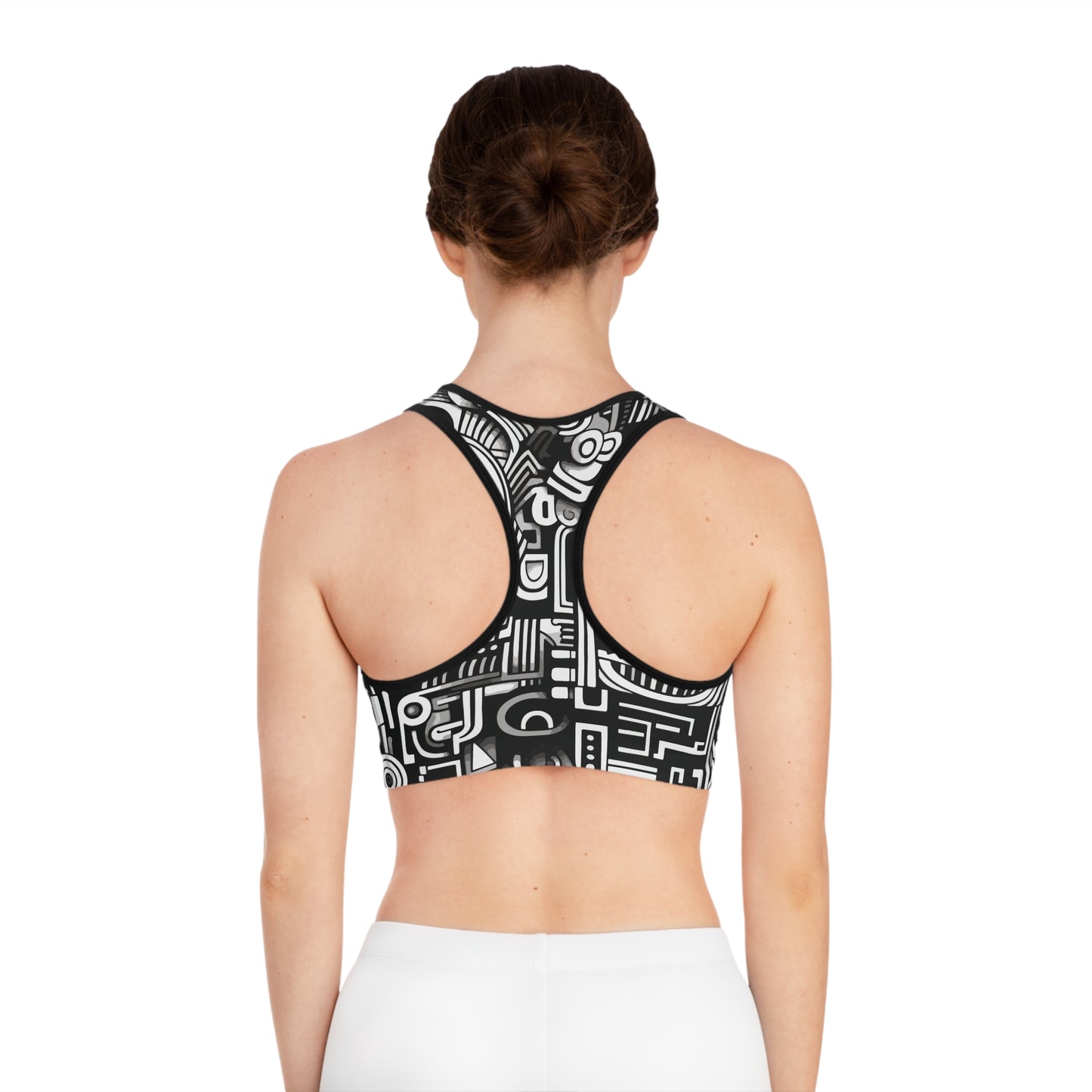 Black & White Doodle Sports Bra