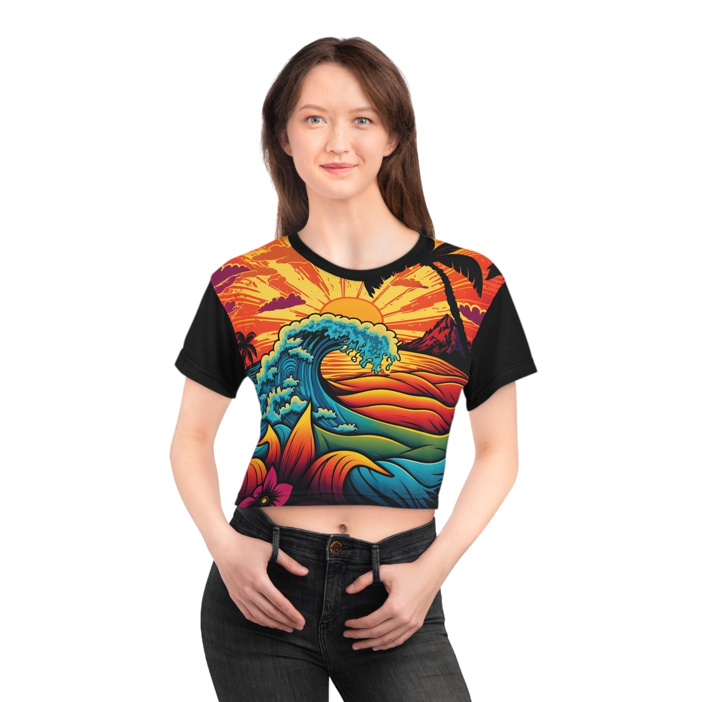 Colorful Waves Sunset Crop Tee