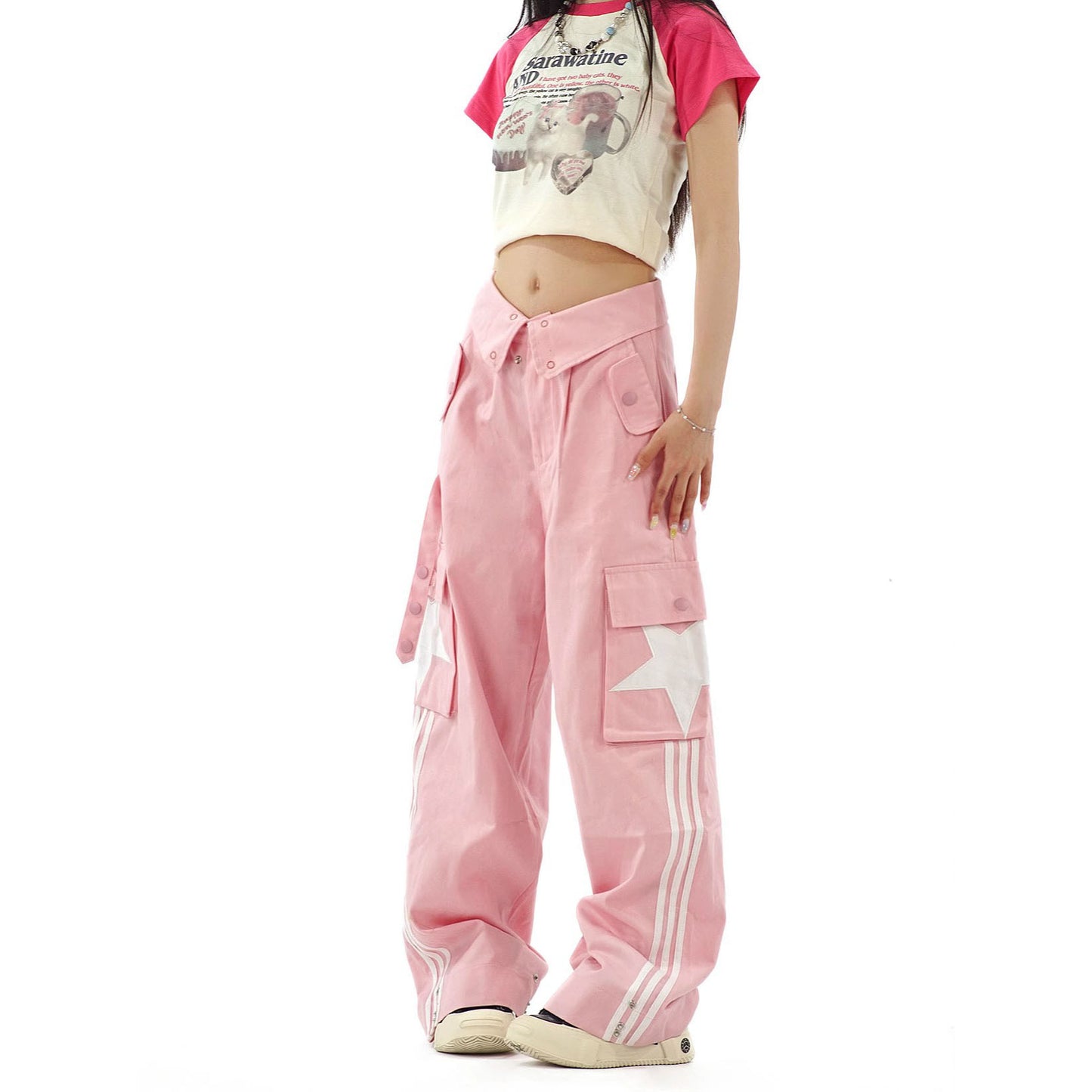 Y2K Women’s Striped Loose Overalls – Streetwear Cargo Pants