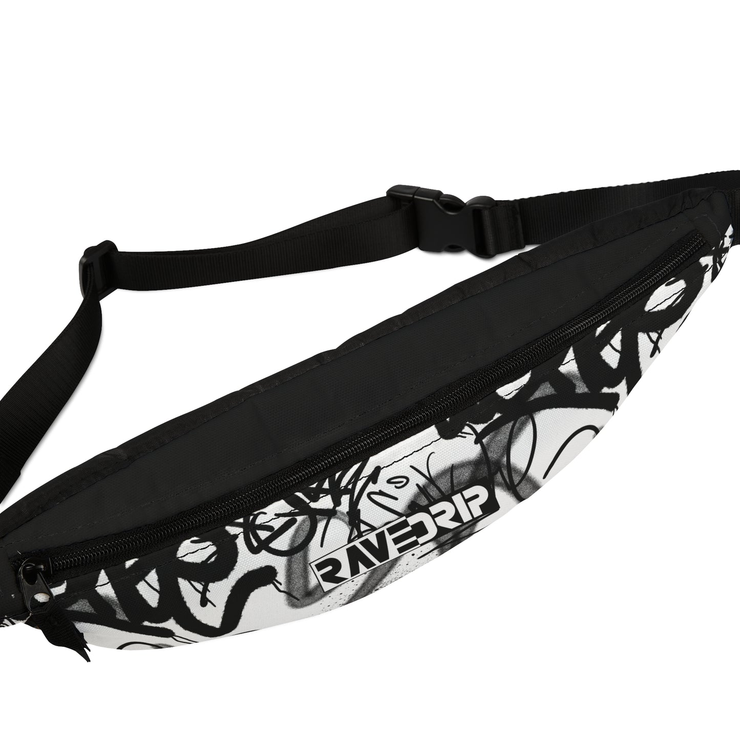 White Fanny Pack with Edgy Black Graffiti Print