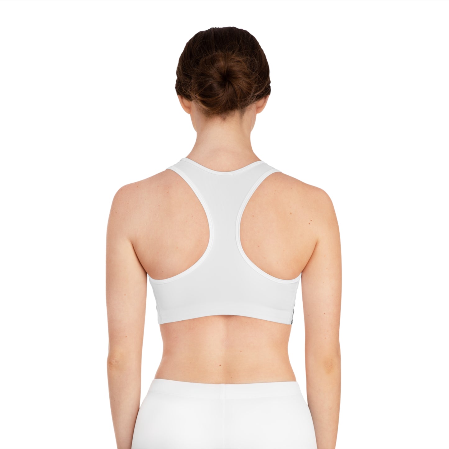 White Magazine Pattern Sports Bra