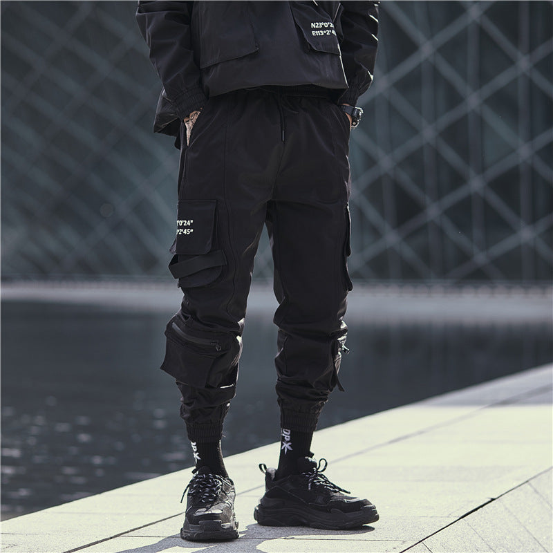 Black Techwear Pants with Multiple Pockets