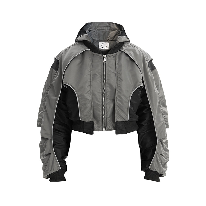 Grey Cropped Bomber Jacket for Women