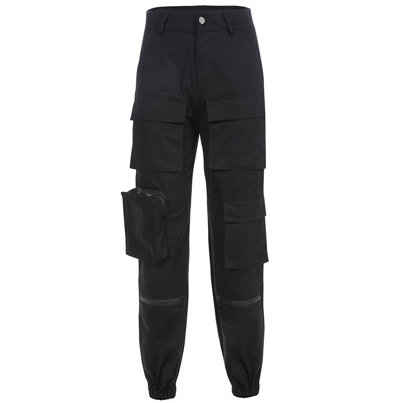 Women’s Techwear Multi-Pocket Cargo Pants –  Street Style with Zippers & Folds