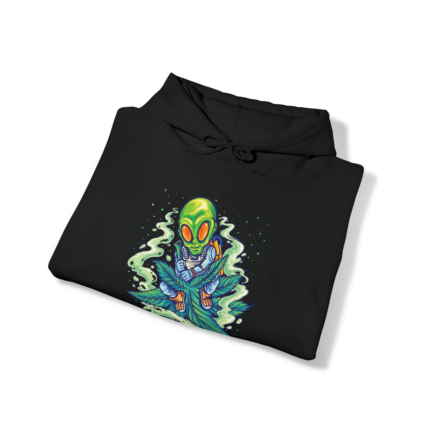 Alien Flying On Cannabis Leaf Unisex Heavy Blend Hoodie