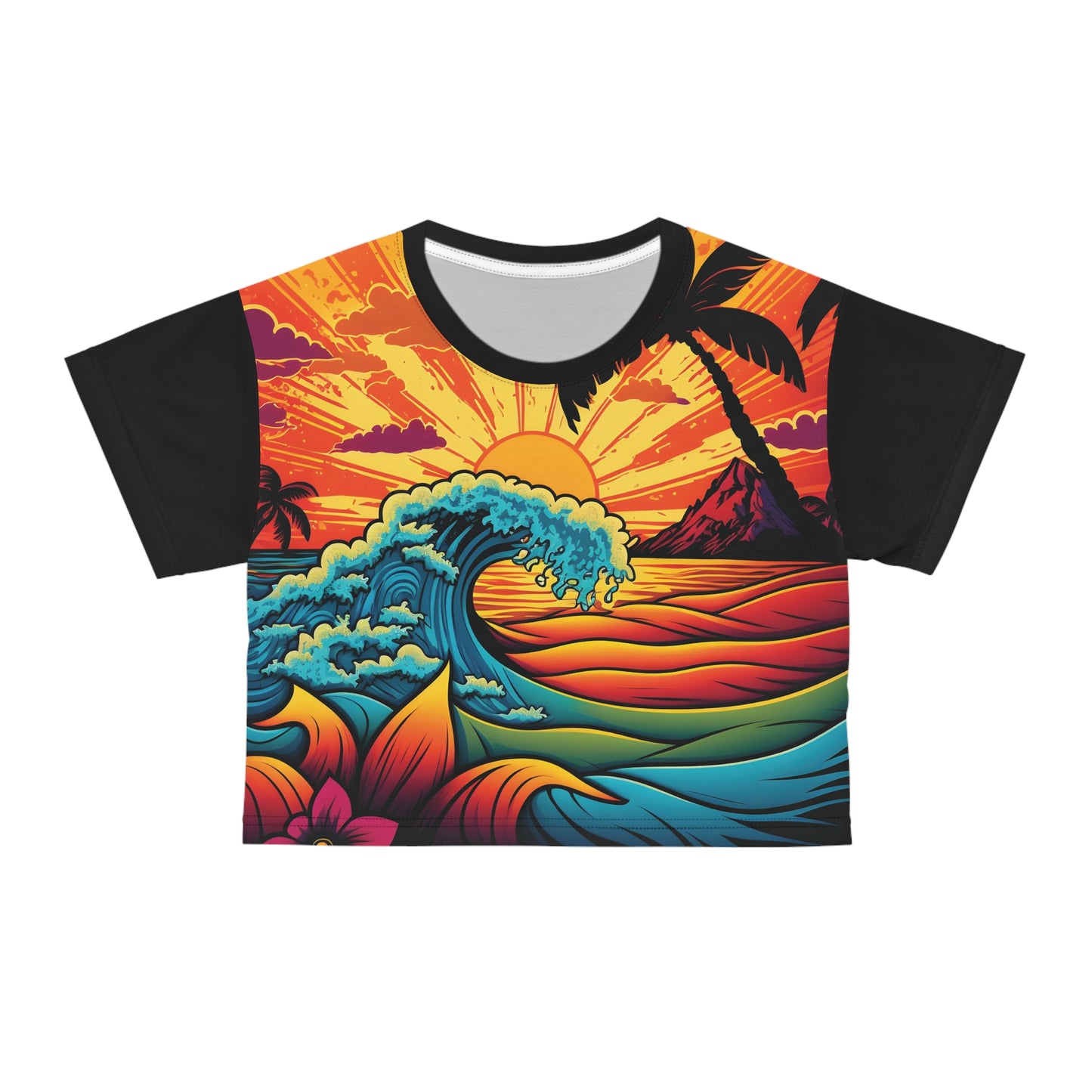 Colorful Waves Sunset Crop Tee