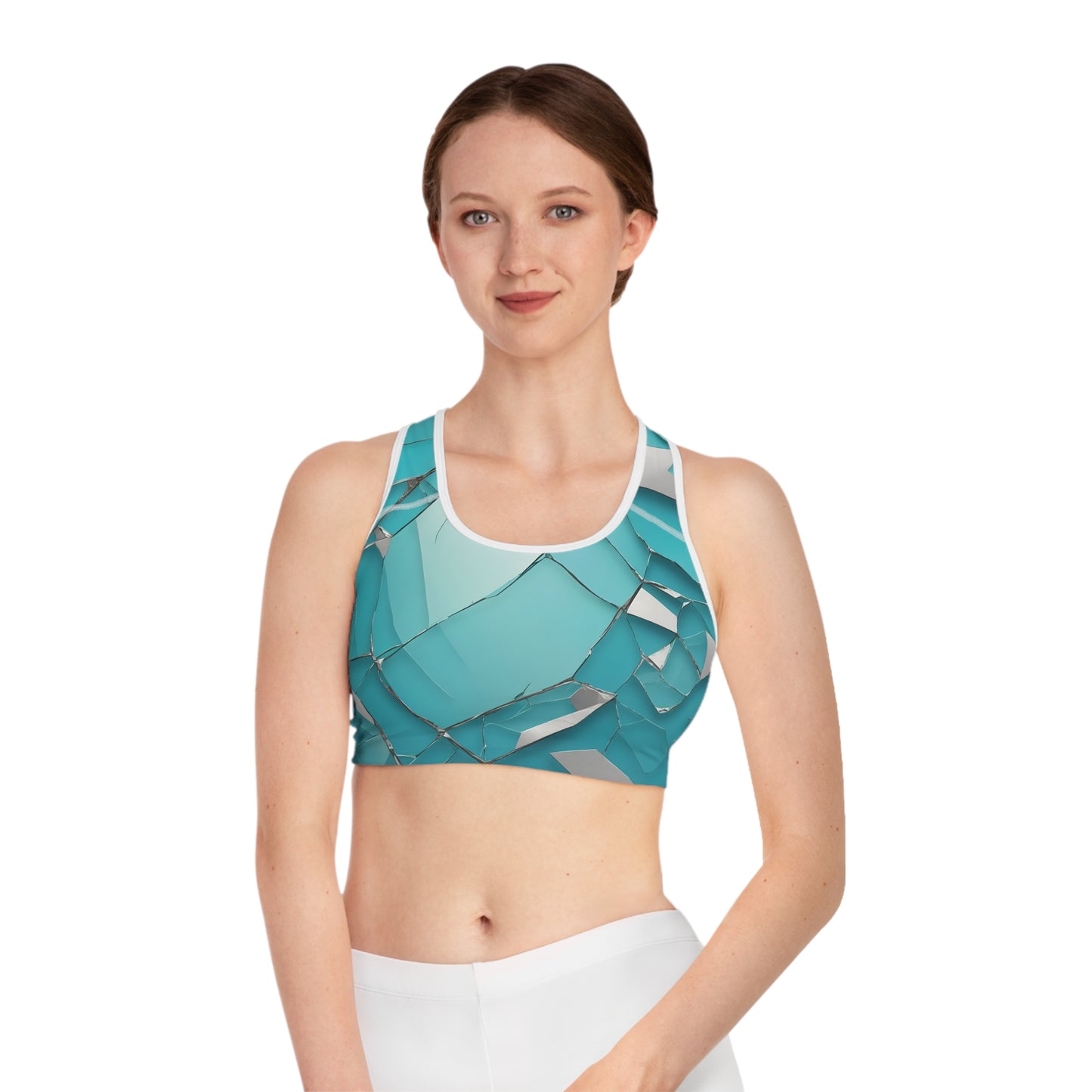 Blue Broken Glass Pattern Sports Bra