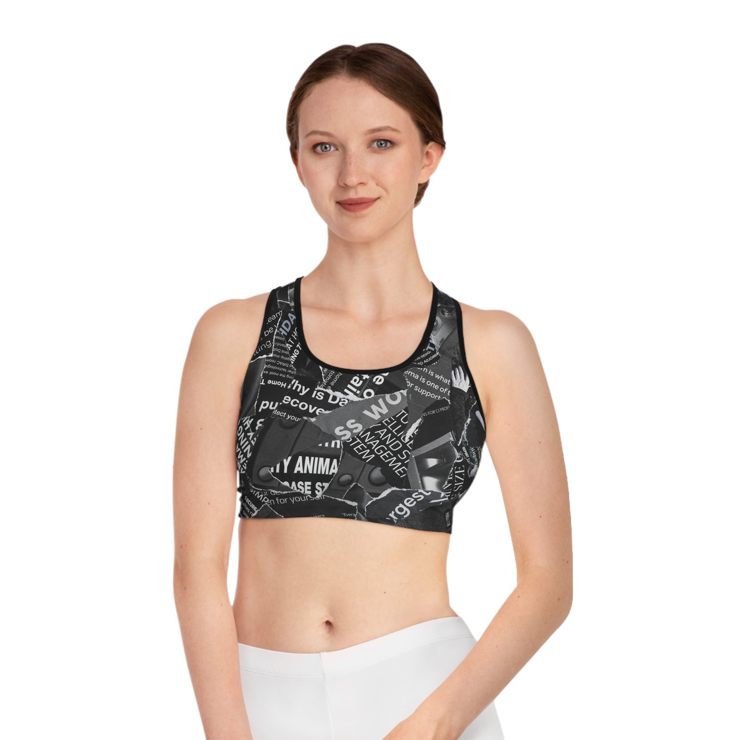 Black & White Magazine Sports Bra