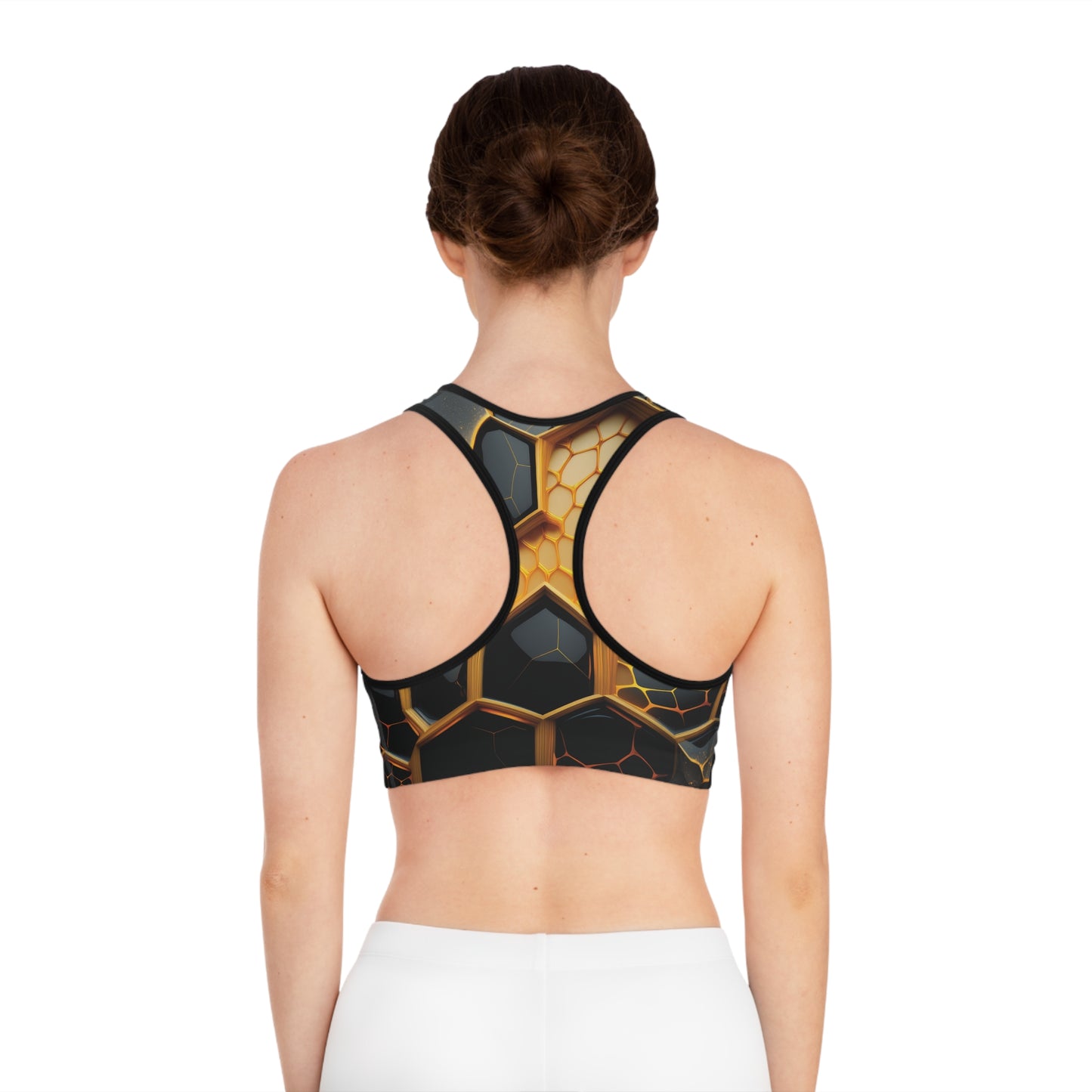 Black & Gold Honeycomb Sports Bra