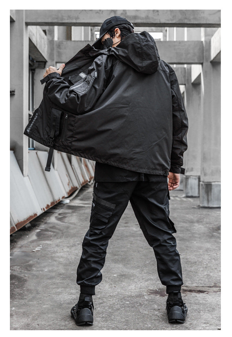 Black Windproof Loose Jacket for Men