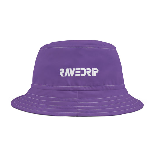 A vibrant purple Rave Drip bucket hat made from durable polyester, offering sun protection and bold style for festivals, beach days, and everyday wear.