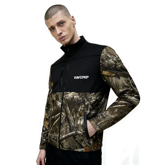 Camouflage_jacket_with_black_front_panel_on_a_model