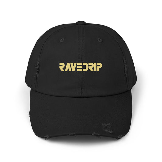 Distressed black cap with RAVEDRIP logo