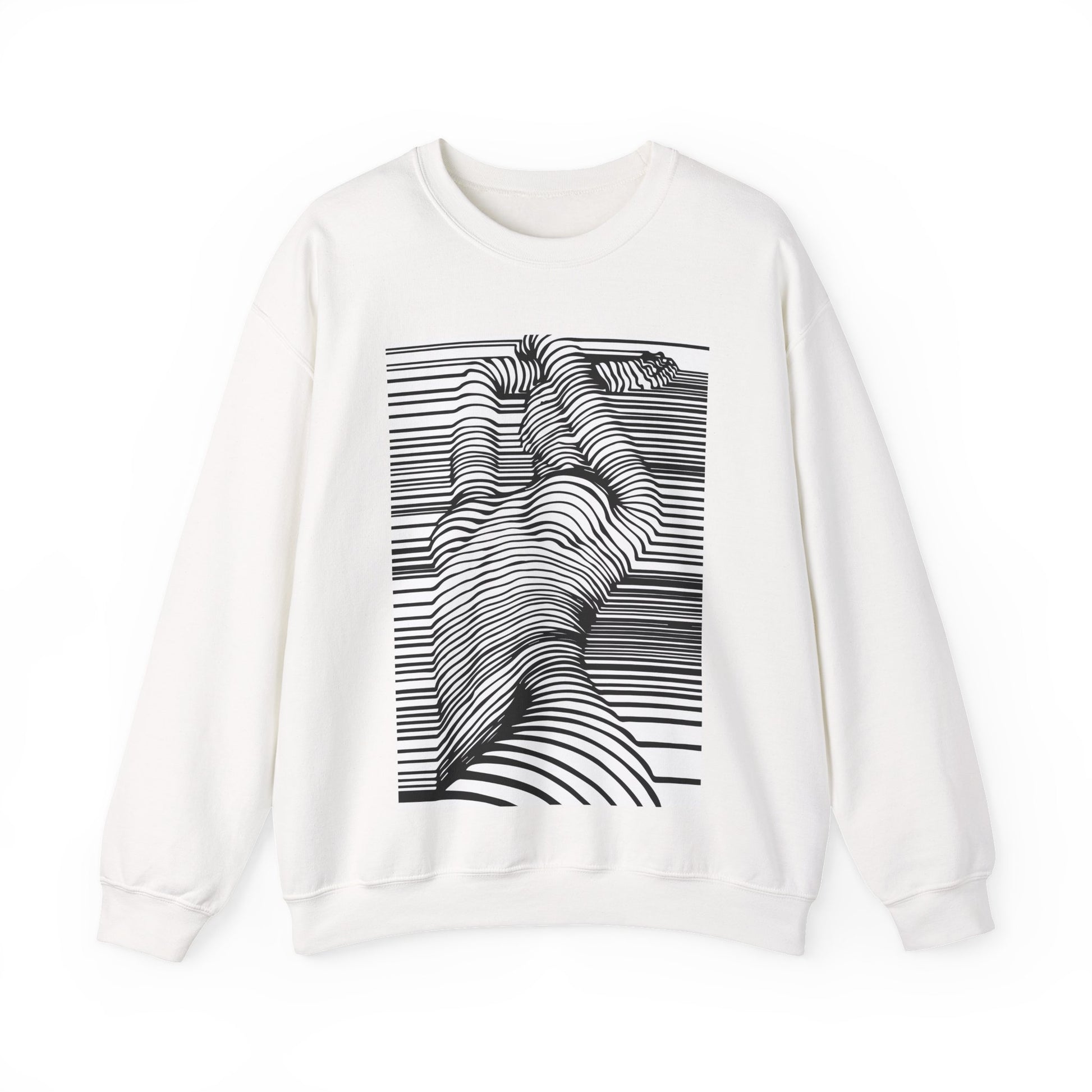 Flat lay of Naked Stripes Artistic Sweatshirt – artistic minimalist design front view
