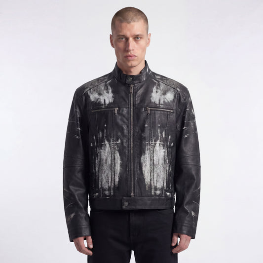 RAVEDRIP Chrome Distressed Vegan Leather Biker Jacket