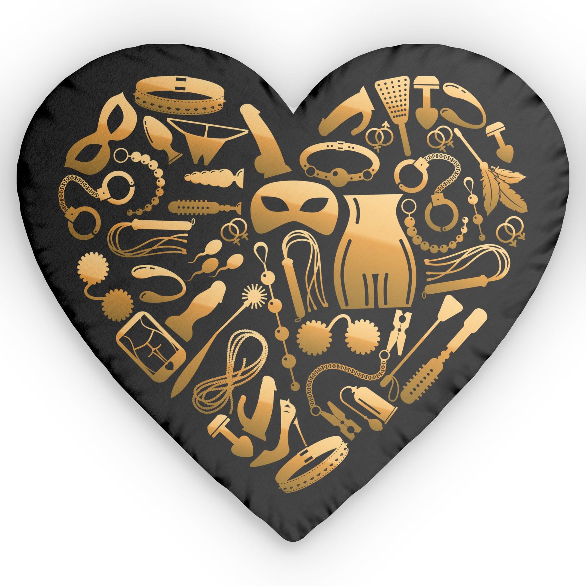 Front view of BDSM heart-shaped pillow with bold black design and soft plush fabric for edgy home décor

