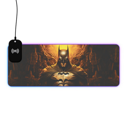 Front view of Batman RGB gaming mouse pad (31.5 x 11.8 inches) with LED edge lighting and wireless charger panel