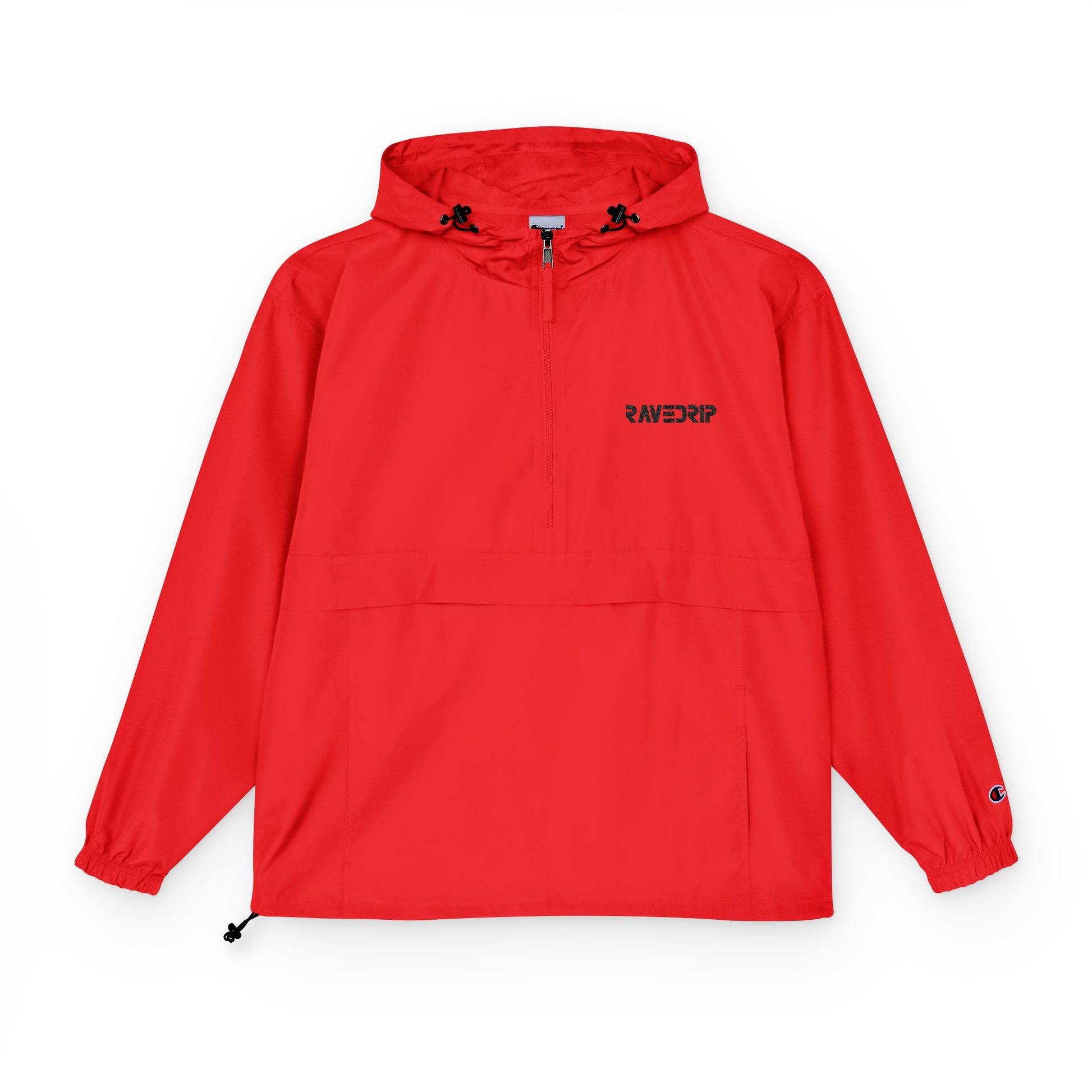 Front view of Red Rave Drip Champion Anorak – waterproof lightweight design
