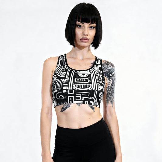 Black & White Doodle Sports Bra – Comfort Meets Cool in Every Workout