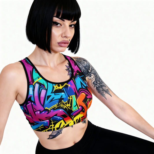 Colorful Graffiti Sports Bra – Where Bold Meets Built to Perform