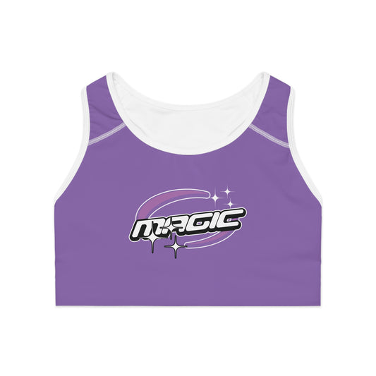 Front view of magic sports bra with mystical print and compression fit for high-impact support