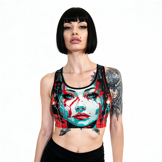 Orange & Blue Futuristic Sports Bra – Where Energy Meets Edge