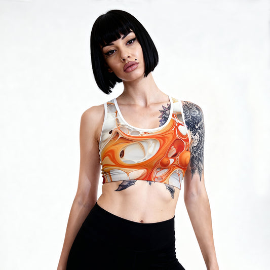 Orange Marble Sports Bra – Shatter Limits in Marble Magic