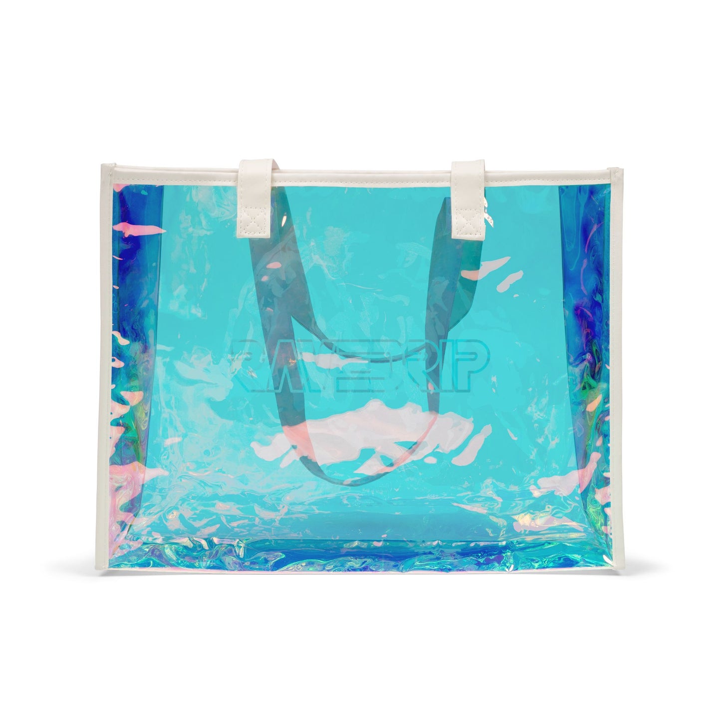 Holographic Rave Drip beach tote bag with transparent PVC - back view