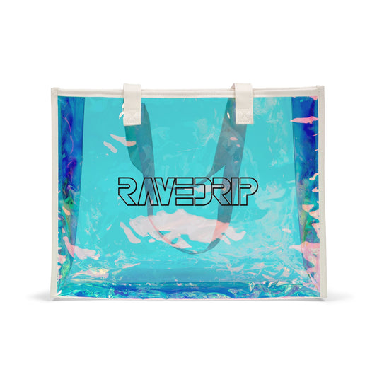Holographic Rave Drip beach tote bag with transparent PVC - front view