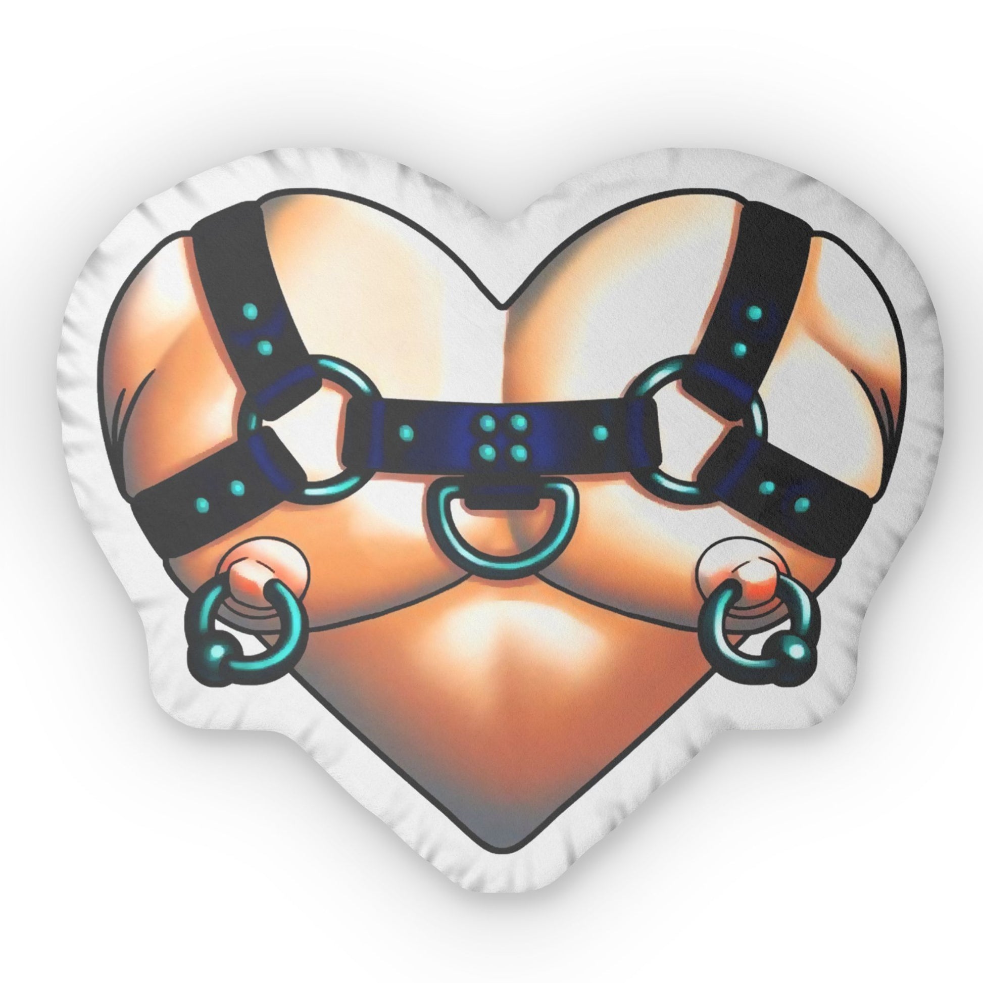Mirrored back of BDSM heart pillow with same edgy graphic and plush finish