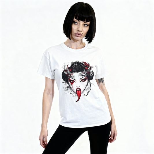Geisha Face Graphic Tee – Ultra Cotton, Artistic Streetwear