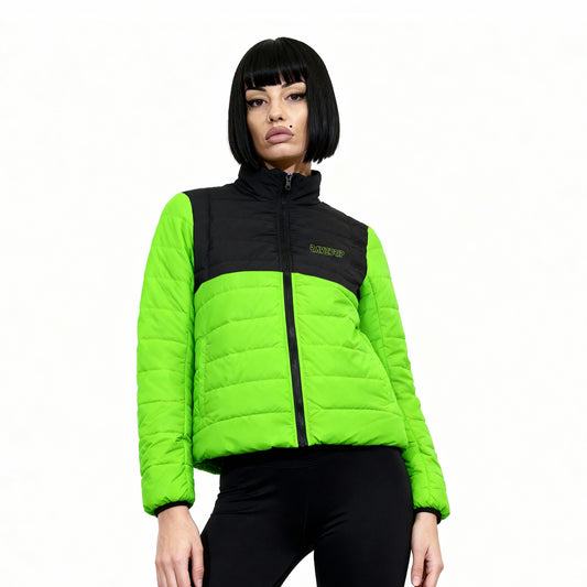 Rave Drip Neon Green Color Block Puffer Jacket