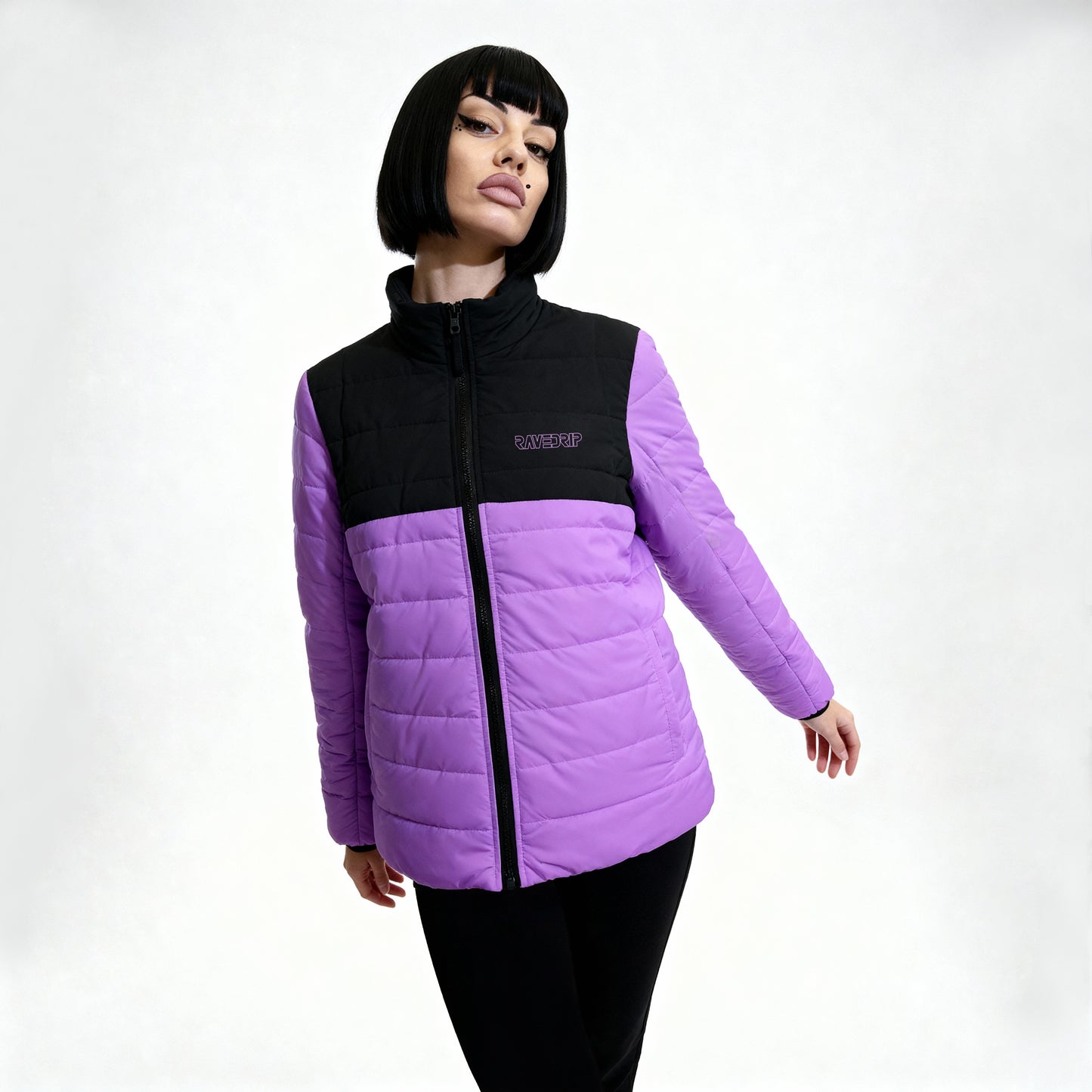 Rave Drip Purple Colorblock Puffer Jacket