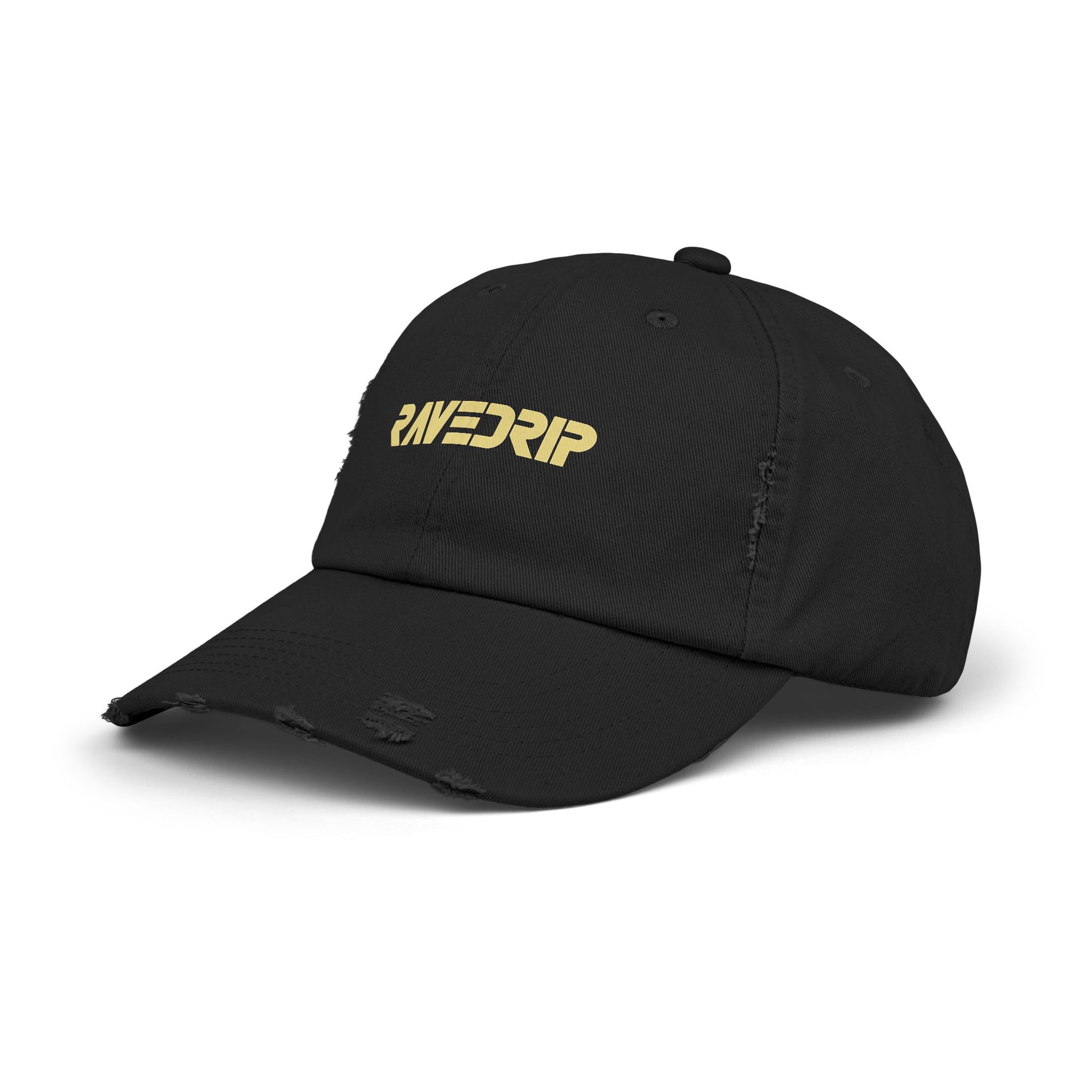 RAVEDRIP Distressed black cap side view