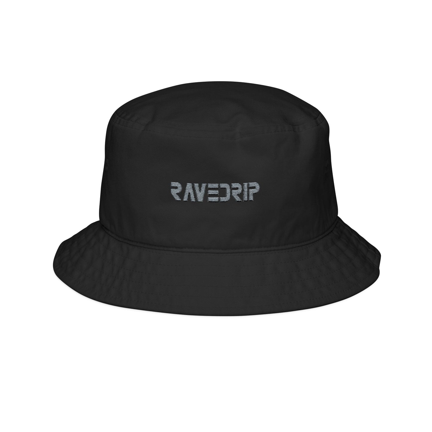 RAVEDRIP black luxury streetwear cotton twill bucket hat with grey front embroidery