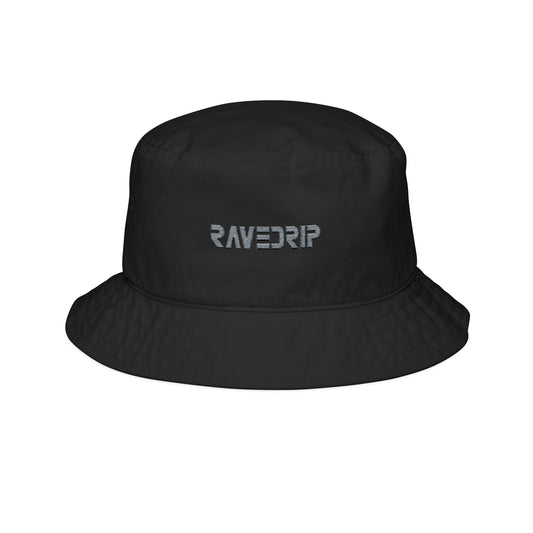 RAVEDRIP black luxury streetwear cotton twill bucket hat with grey front embroidery