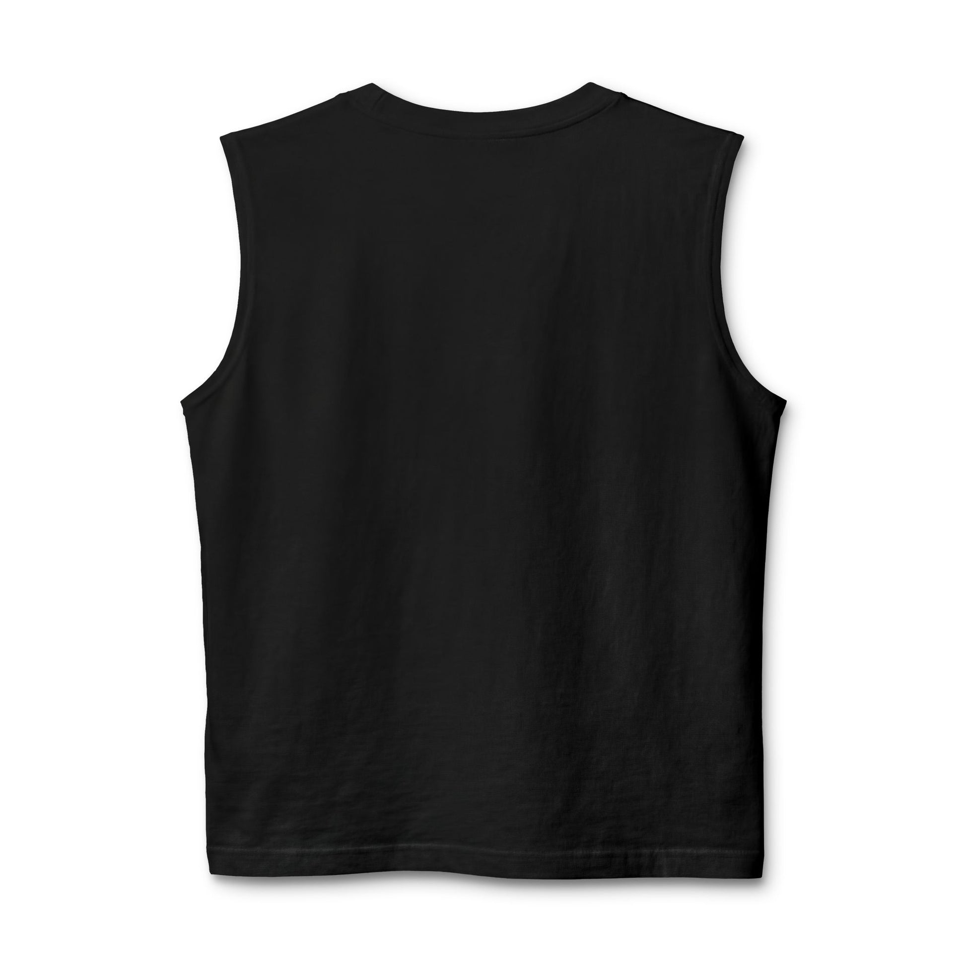RAVEDRIP black sleeveless muscle tank minimalist streetwear top flat lay back view