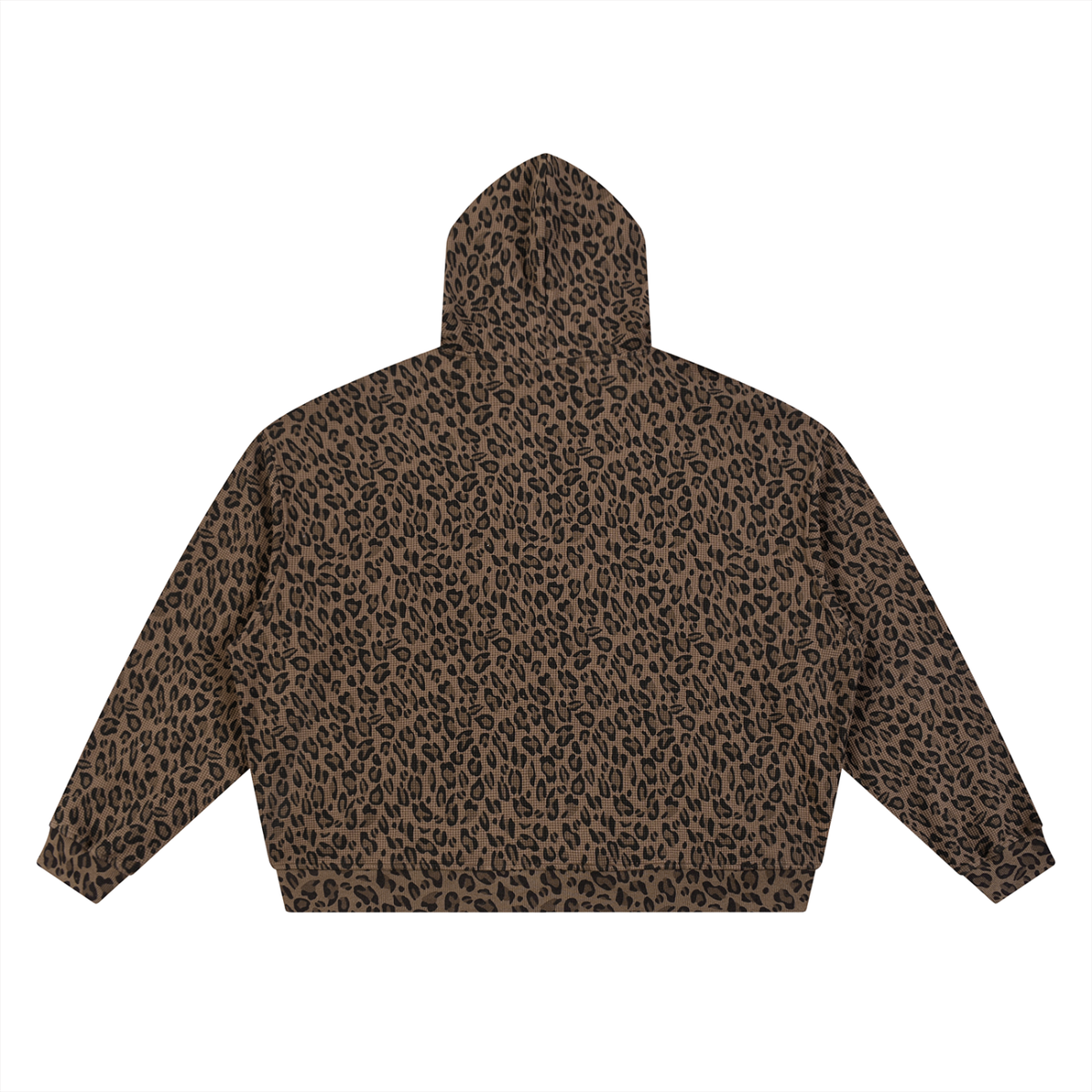 RAVEDRIP leopard print waffle hoodie unisex streetwear flat lay back view