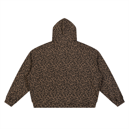 RAVEDRIP leopard print waffle hoodie unisex streetwear flat lay back view