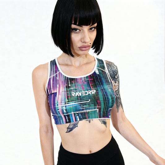 Rave Drip “Futuristic Energy” Women’s Sports Bra – All-Over Print Festival & Gym Top