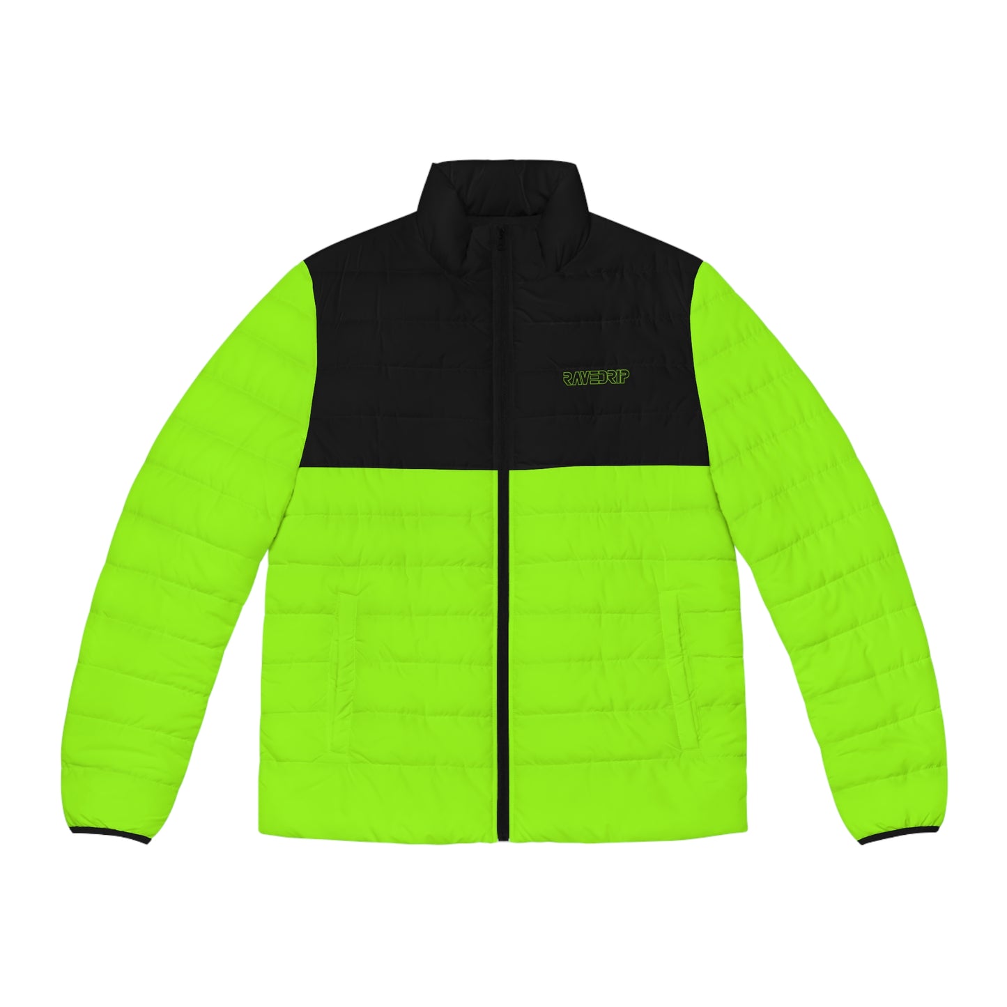 Rave Drip Neon Green Men’s Puffer Jacket front view