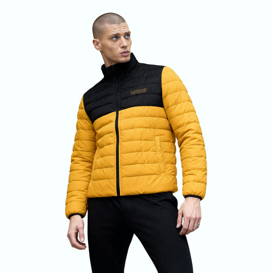 Rave Drip Orange Colorblock Puffer Jacket for Men
