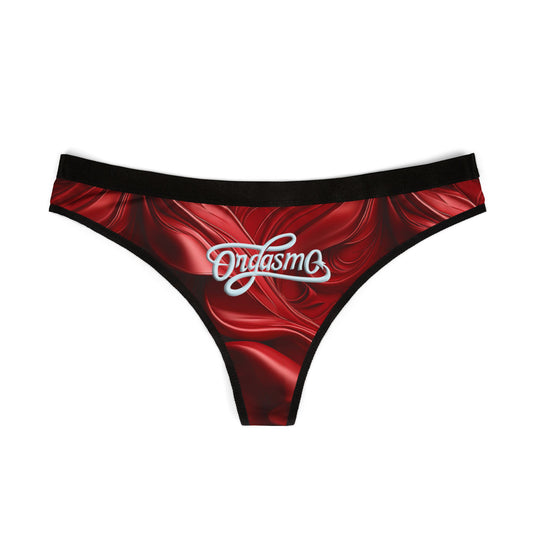 Seductive Red Women’s Thongs with ‘Orgasmo’ design – Playful and bold lingerie.