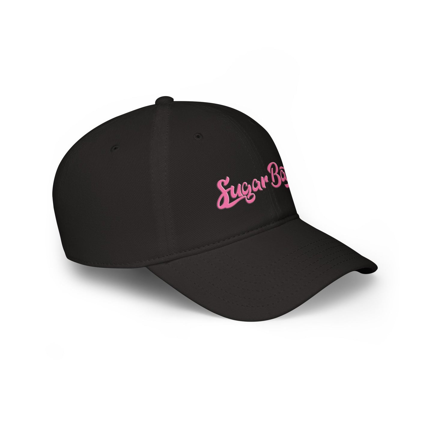 Side view of casual cotton cap showing relaxed profile and reinforced stitching - Black