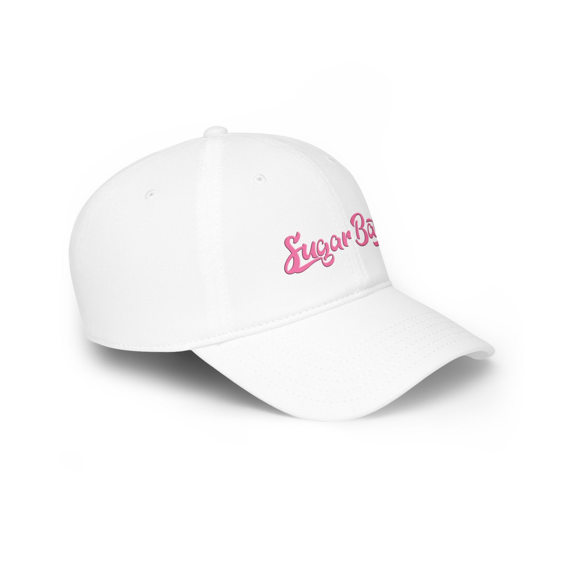 Side view of casual cotton cap showing relaxed profile and reinforced stitching - White