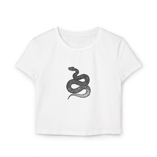 Snake Print White Baby Tee